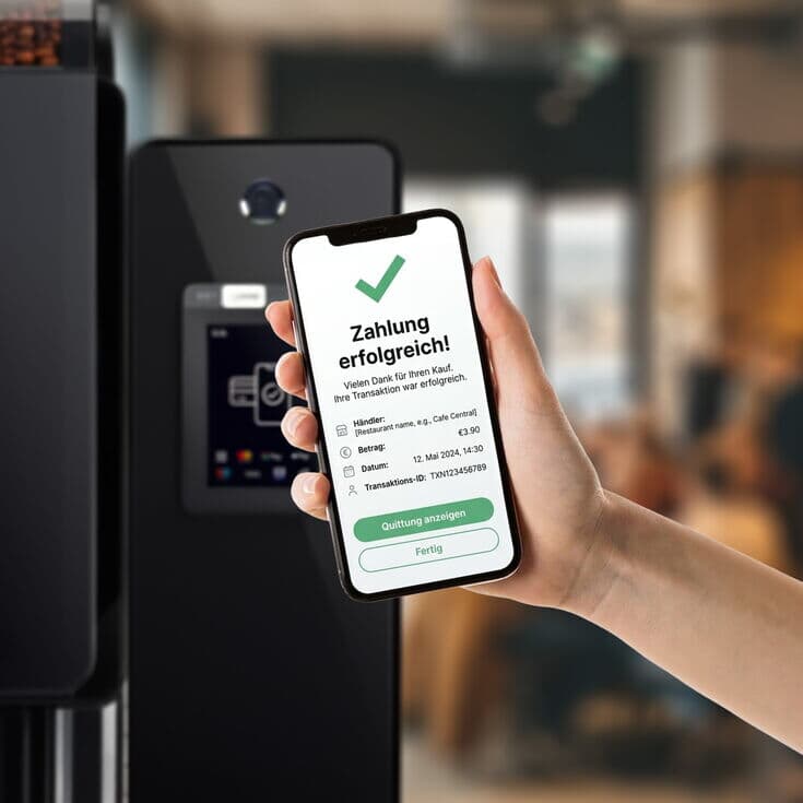 Kontaktloses Bezahlen mit Smartphone am Kaffeeautomaten